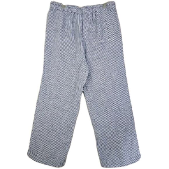Talbots~Woman L Petite~Blue/White Linen Wide Leg Pants Pull On Coastal Beach NWT - Picture 7 of 16